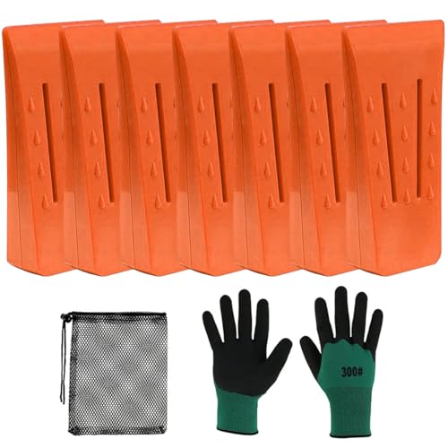 Outil d'exploitation forestière, cales d'abattage 'arbres 7 pièces cales 'abattage de 6 pouces cale de coupe 'arbre en ABS avec sac rangement et une paire gants cale fendeuse bûches ré