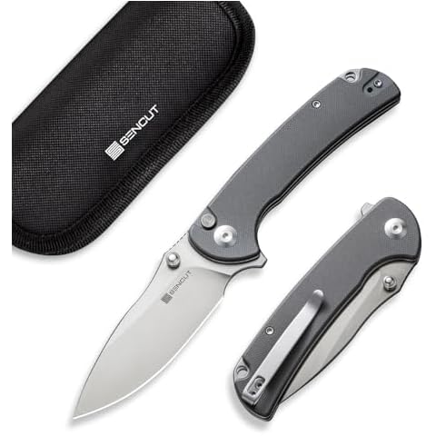 SENCUT Pulsewave Button Lock Knife for EDC, Folding Pocket knife with Gray G10 Handle and 3.45" 9Cr18MoV Blade, Outdoor Gift for Men and Women S23032-2 Cover