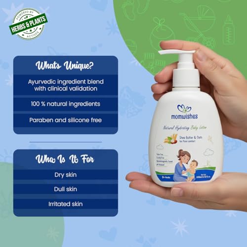 Image of Natural Hydrating Baby Lotion (100ml) with Shea Butter & Oats | 100% Natural, pH Balanced, Dermatologically Tested | For Dry, Dull & Irritated Skin (0+ Months)