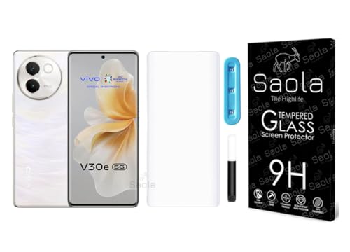 Image of Saola 1-Pack UV Curved Tempered Glass for Vivo V30E | 9H Hardness | Edge-to-Edge Full Screen Coverage | UV Light Installation | Scratch Resistant | Case Friendly Screen Protector. (6.78 Inches)