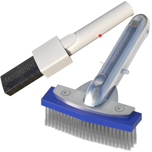 Pool Pumice Stone and 5 inch Stainless Steel Pool Brush Set with EZ-Clip Handle to Reomve Erase Rust Stain Spot in Concrete Plaster Pool Spa and Calcium Deposit on Pool Tile