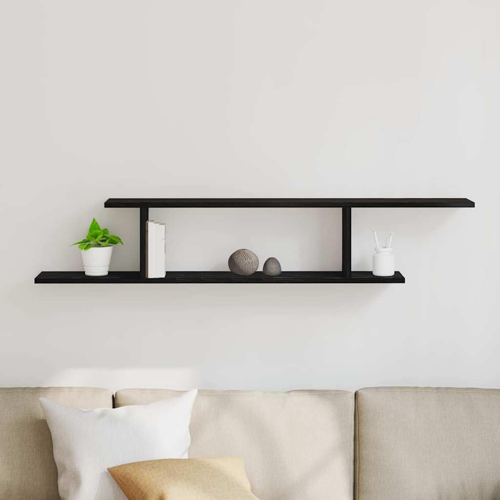 Wandmontiertes TV Regal Schwarz Eichen-Optik aus Holzwerkstoff 125 x 18 x 23 cm mit 2 Regalen, platzsparend und langlebig, ideal für Wohnzimmer, Büro, Schlafzimmer