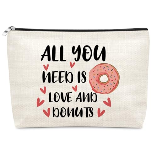 Donut Lover Gift for Women Makeup Bag Funny Positive Gifts for Girls Donut Gifts for Women Female Besties Best Friends Sister Coworker Friendship Birthday Motivational Presents Donuts Cosmetic Bag
