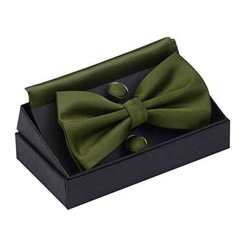 Image of GUSLESON Men's 3-pc Solid Color Bow Tie Gift Set - Double‑Fold Pre-Tied Bow Tie, Pocket Square, Cufflinks - Wedding Formal Party
