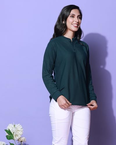 Image of Zilcon Womens Waffle (Cotton) Color Block Fashion Long Sleeve Crew Neck Spring Summer Winter Casual Loose T Shirts Tops