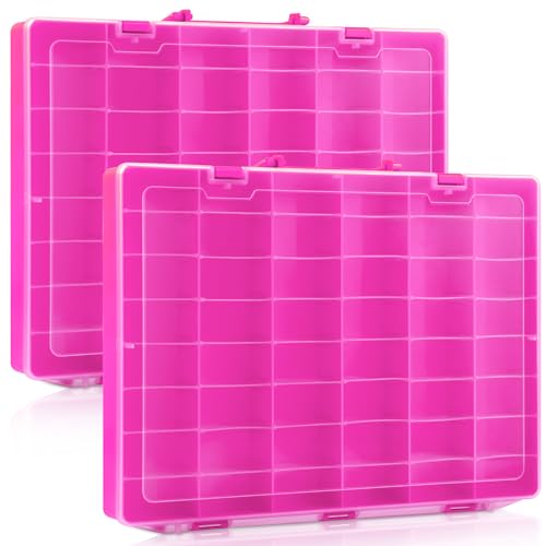 Image of Juexica 2 Pcs Large 48 Grids Plastic Storage Bead Organizer Box, Tackle Box, Compartment Organizer Container with Adjustable Dividers for Jewelry Art Crafts Toys Screw Small Parts(Pink)