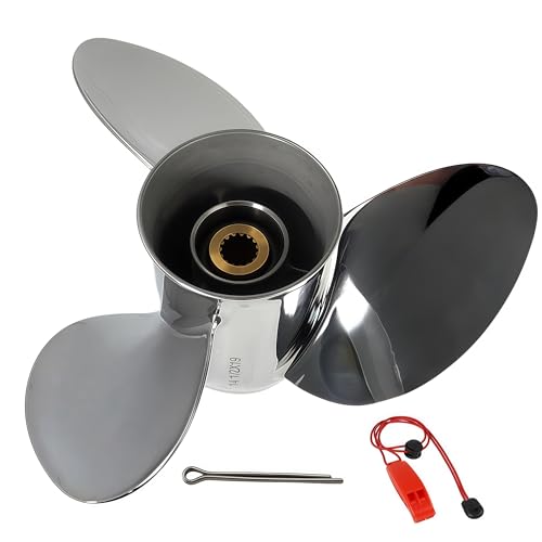 QIKIRUO 14 1/2X19 14 1/2X17 14x19 15 14x19 13 3/4x21 Stainless Steel Propeller fit Yamaha 150-300HP Outboard Motor 15 Spline Tooth RH (14 1/2X19)