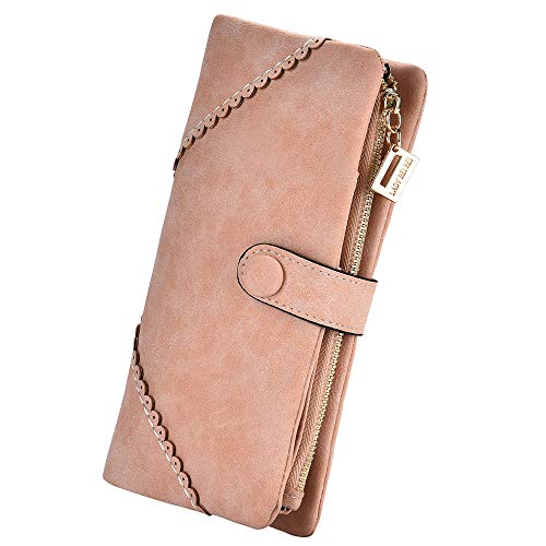 Image of Bird&Fish Women Vegan Leather Wallet Bifold Clutch Large Capacity Card Organizer Buckle Long Purse for Girls Candy Color