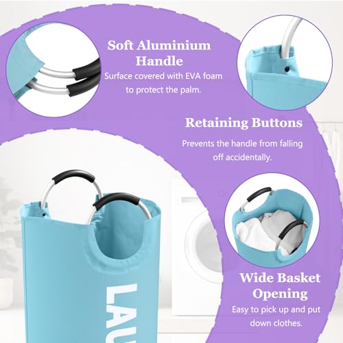 Image of 2Pcs Foldable Laundry Basket with Handles, 95L Large Clothes Hampers for Men, Tall Laundry Bin Stand Up Well, Portable Storage Basket for Family, Flat, Blue + Navy Blue