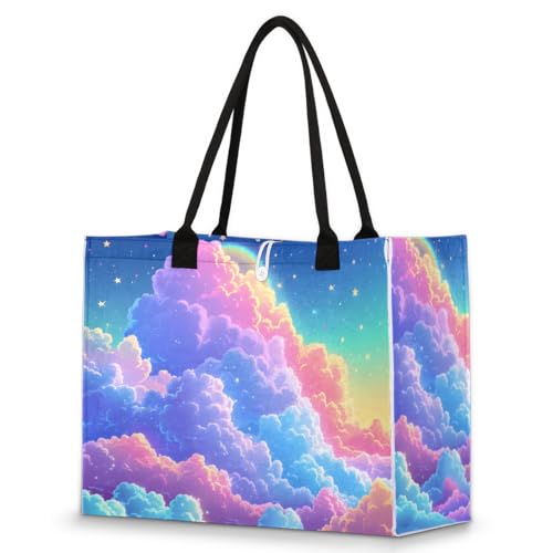 Colored Cloud Sun Tote Bag for Women Large Beach Bag Reusable Tote Bags for Work Travel Beach Shopping