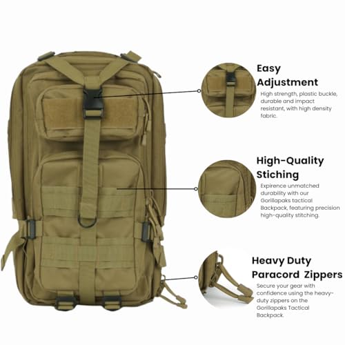 30L Tan Tactical Backpack - MOLLE Military Bug Out Bag, Small Survival Rucksack & EDC Daypack for Hunting, Hiking, Camping, Travel - Outdoor Gear for Men & Women - Image 5