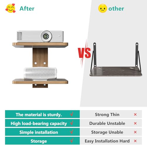 image for WALI Floating TV Shelf, Projector Shelf Holds Up to 22lbs, Wooden Proj