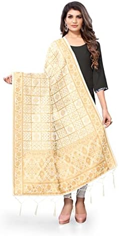 Jaanvi fashion Women's Bandhani Floral Woven Silk Dupatta With Zari Work