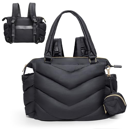 MISS FONG Bolso cambiador para pañales, mochila con bolsa para chupete, bolsa ligera para mamá para hospital, bolsa para viajes, color negro, mochila impermeable, Negro , L