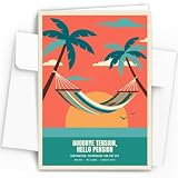 Hat Acrobat Funny Retirement Card - Goodbye Tension Hello Pension - Travel Poster Beach Retirement Card for Men & Women - 5x7 Blank Inside with Envelope