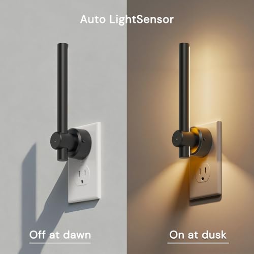 Image of L LOHAS LED Night Light Plug in, 2Pack Dimmable Night Lights Plug into Wall | 330Rotating Nightlight with Dusk to Dawn Sensor, Soft White, 0-100LM Modern Black Nightlights for Bathroom Mirror Restroom