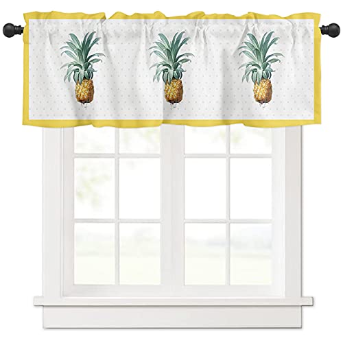 Rod Pocket Valance Curtain 54X18 Inch, Furit Summer Polka Dots Pineapple Window Treatment Tiers For Kitchen Short Window Curtain Valance For Kitchen Bedroom Bathroom Living Room #TOP27