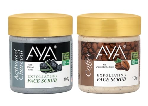 Image of AYA Coffee and Charcoal Tan & Dead Skin Removal Scrub For Face & Body (100 Ml+100 Ml)|Exfoliating & Brightening Scrub|Blackhead Remover,Whitehead Remover,Detan Pack I Face Scrub For Women & Men