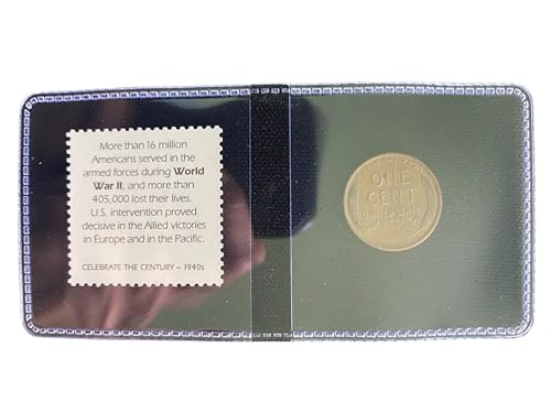 1944-S Lincoln Wheat Cent & WWII MNH Stamp Set – Historic WWII U.S. Collectible – Celebrate the Century 1940s – Shell Casing Copper Coin & Mint Stamp in Protective Display Sleeve image 4