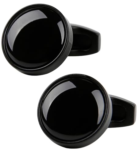 Mancuernillas circulares negras con cristal para hombre miniatura 1