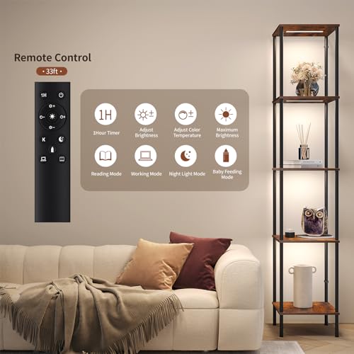 Image of SUNMORY 5 Tier Display Shelf with LED Light, Display Case for Collectibles with App & Remote Control, Display Curio Cabinet with 3 Color Temperatures, Dimmable Floor Lamp with Shelves for Living Room