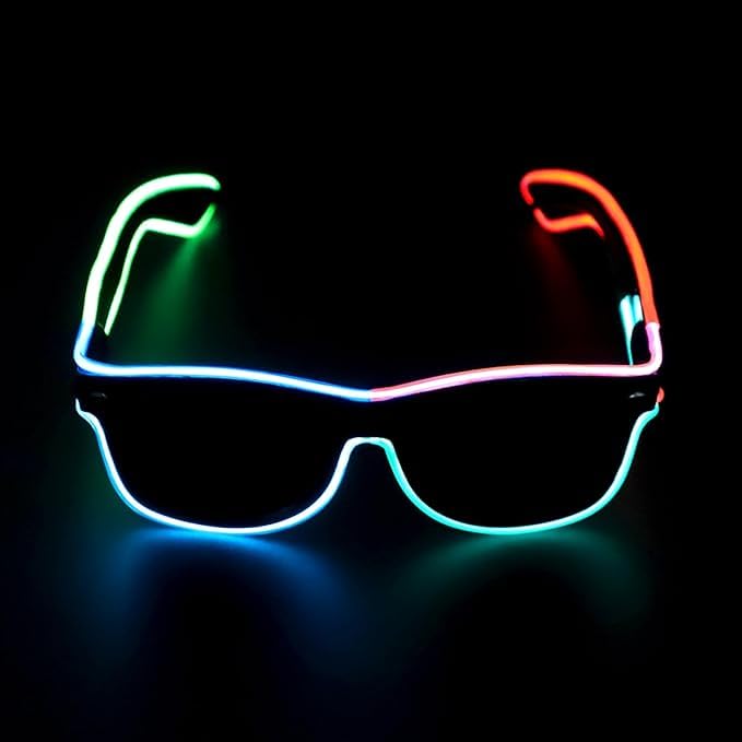 LED Brille Party Sonnenbrille Neon Leuchtende Party Brillen mit 4 Modi Flashing Faltbare Leuchtbrille für Festival Disco Bar Rave Halloween Karneval Komfortable LED Sonnenbrille für Damen & Herren(nic