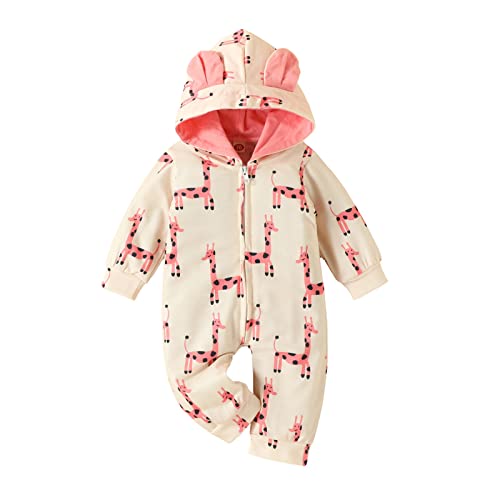 PANGHUBO Monos De Porteros con capucha de manga larga de otoño con estampado de y orejas para bebés recién nacidos y niños Mono Bebes Mangas (Red, 3-6 Months)