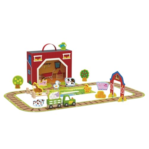 Tooky Toy Bauernhof Spielset FSC Holz: Holz Bauernhof Spielzeug für Kinder, Montessori Lernspielzeug, Fördert Motorische, Kognitive, Soziale & Emotionale Entwicklung, Geschenk ab 3 Jahren