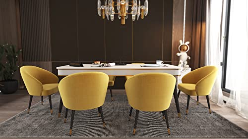 Image of WOODEN SPACE 6-Seater Wooden Dining Table Set | Nano Composite Marble Top | Solid Wood Base | Modern Dining Room Furniture with 6 Chairs (Yellow)