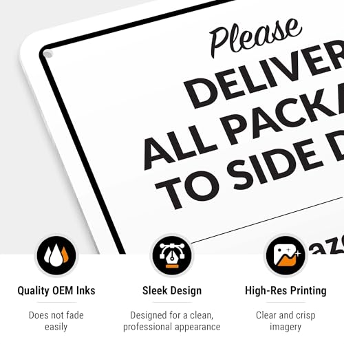 Image of Package Delivery Sign, Delivery Instructions Deliver All Package to Side Door Sign, 10x7 Inches, Rust Free .040 Aluminum, Fade Resistant, Made in USA