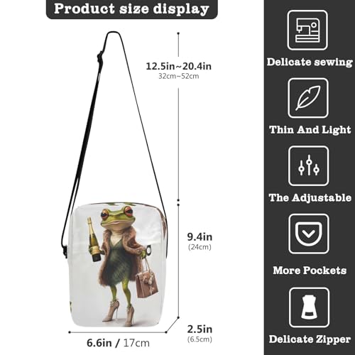 Crossbody Bag Funny Frog Wearing High Heels Messenger Bag for Women Men Purse Shoulder Bag Satchel Bag with Adjustable Strap 214B89323