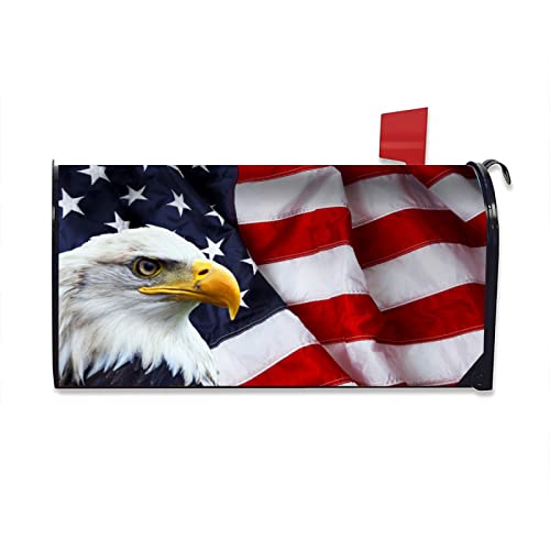 Image of American Flag Bald Eagle Mailbox Cover - Standard Size 18x21 Inch Patriotic Waterproof Wraps for Post Letter Box - Home Garden Yard Decor