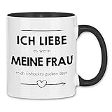 wowshirt Tasse Ich liebe es wenn meine Frau mich Eishockey gucken lässt Liebhaber, Farbe:White - Black