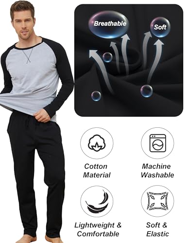 GAESHOW Mens Pajamas Set, Male Cotton Sleepwear Long Sleeve Shirt and Pant Set, O-Neck Winter Thermal Loungewear Pjs2