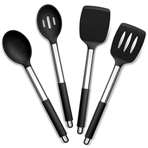 Joyfair Kitchen Utensils Set, 4 Pcs Silicone Cooking Utensils Set, Non Stick Spatula Turner Spoon Cookware Ideal for Cooking Mixing Serving Frying Stirring, Heat Resistant & Dishwasher Safe, Black