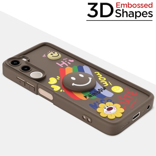 Image of Pikkme Back Cover for Poco M7 Plus 5G | Soft Silicone| Cute Rainbow Smile & 3D Cartoon Flower Design | Shockproof Raised Camera Protection Bumper Case (Brown)