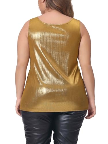 Agnes Orinda Plus Size Metallic Tank Top for Women Scoop Neck Sleeveless Party Clubwear Holographic Shiny Tops4