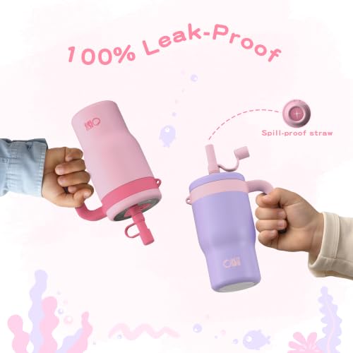 Image of OISIZ 14oz Kids Tumbler with Straw Lid & Handle,Kids Cup with Animal Accessory for School,Kids Water Bottles with Dust-proof Cover,Leakproof Water Bottles,316 Stainless Steel,Keep Cold 24 Hours-pink