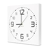 Wall Clock by Kauza, Silent, Non-Ticking, Quartz, Indoor and Outdoor Wall Clock with 3D Laser Cut Out, Modern Numerals in Wooden Frame Battery Operated (11.8in, White)