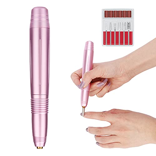 Electric Nail Drill, Portable Nail File Kit Machine for Acrylic Nails, Manicure Pedicure Polishing Shape Tool Efile with 6 Nail Drill Bits & 50 Sanding Bands Polygel Gel Nails Home Salon Use (Pink)