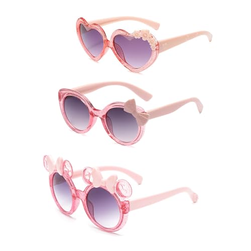 3Pcs Cute Kids Sunglasses, Girl Multiple Shaped Sunglasses UV400 Kids Eyewear for Age 3-10 Years