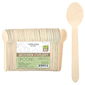 Karlash Disposable Wooden Spoon 100 PCS Smooth and Round Surface Eco Friendly