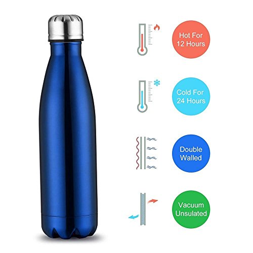 Botella de Agua Deportiva de Acero Inoxidable, Minkoll Botellas Térmica de Vacío Aisladas de con Doble 500Ml Perfecto Para Deportes al Aire Libre Camping Senderismo Ciclismo (Azul)