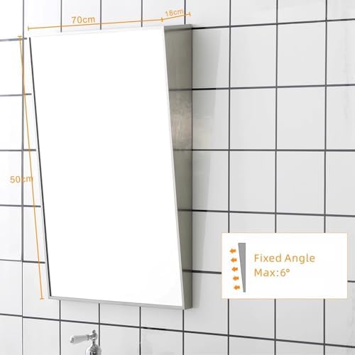 Tilted Bathroom Mirror with Stainless Steel Frame - Vertical Hanging Design (Silver, 27.6"x19.7") - Modern Home Decor, Perfect for Vanity and Makeup Use