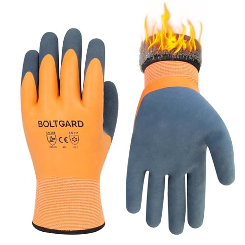 BOLTGARD 2 Pairs Waterproof Work Gloves Men & Women, Winter Cold Gloves with Thermal Liner for Freezer, Fishing, Snow