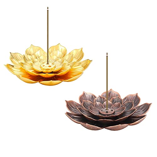 2 Pièces Attrape-Cendres de Lotus Porte-Lotus en Laiton Encensoir en Cuivre Porte-encens Lotus Stick pour Zen Room, Buddha Room, Study, Yoga Room et Meditation Room Or/Bronze Cover
