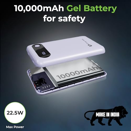 Image of UltraProlink Power Bank 10000mah Fast Charging|16.8mm Slim|22.5W QC-PD-PPS Fast Charging Battery Bank|with USB-C & iPhone Cable|Digital Display|Power Bank for Tablets & Smartphones| Lily |UM1127