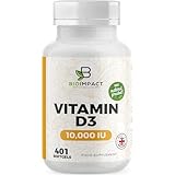 BIOIMPACT Vitamin D3 10,000 IU Softgels | High Strength | 401 Easy to Swallow Softgels | More Than Full Year Supply | Supports Immune System & Bone Health | Non-GMO & Gluten-Free | UK Manufactured