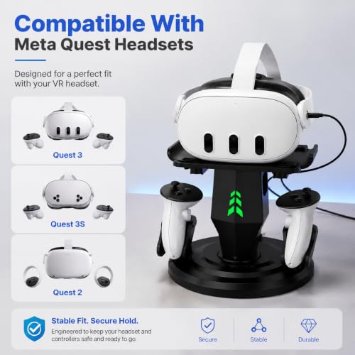 Image of VR Charging Dock for Meta Quest 3, Quest 3S, Quest 2, VR Accessories | VR Headset Stand, Type-C Charger, Stable Anti-Slip Base, Space Saving Design