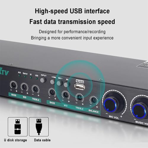Ecualizador de audio, ecualizador gráfico estéreo, combinación de efecto de reverberación analógica, interfaz óptica digital de audio por fibra óptica, aplicable a varios equipos de audio para amplificador de escenario miniatura 4